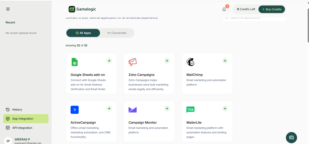 Mailchimp email marketing App Integration to gamalogic email validation api